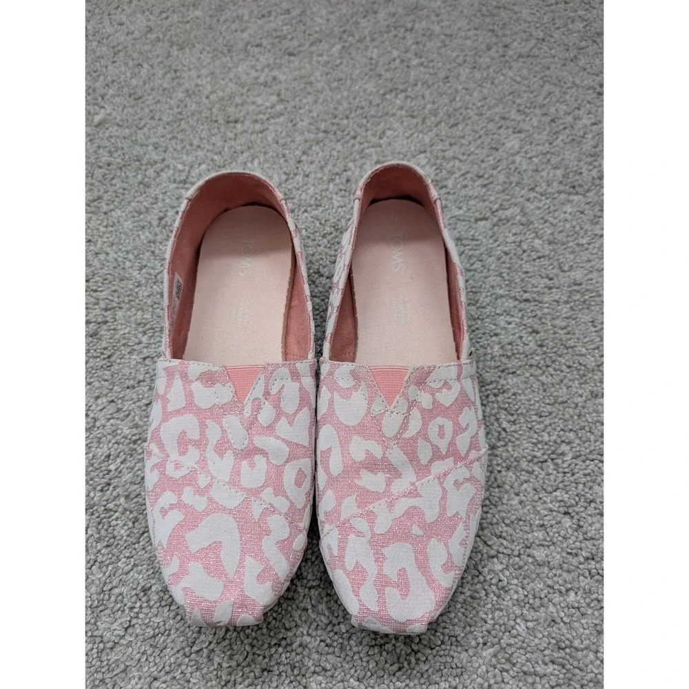 TOMS 10016088 Alpargata Slip On Women 8 Textile Pink White Leopard Metallic Flat